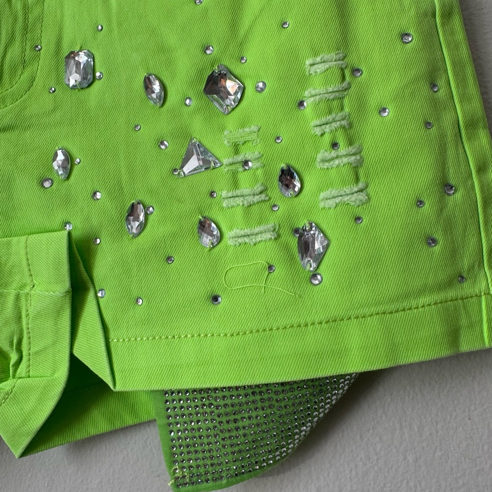 Neon Green Embellished Women's Shorts - Picture 3 of 4